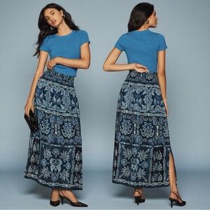 NWT Farm Rio Anthropologie Floral Blue Maxi Skirt Women’s Size Medium